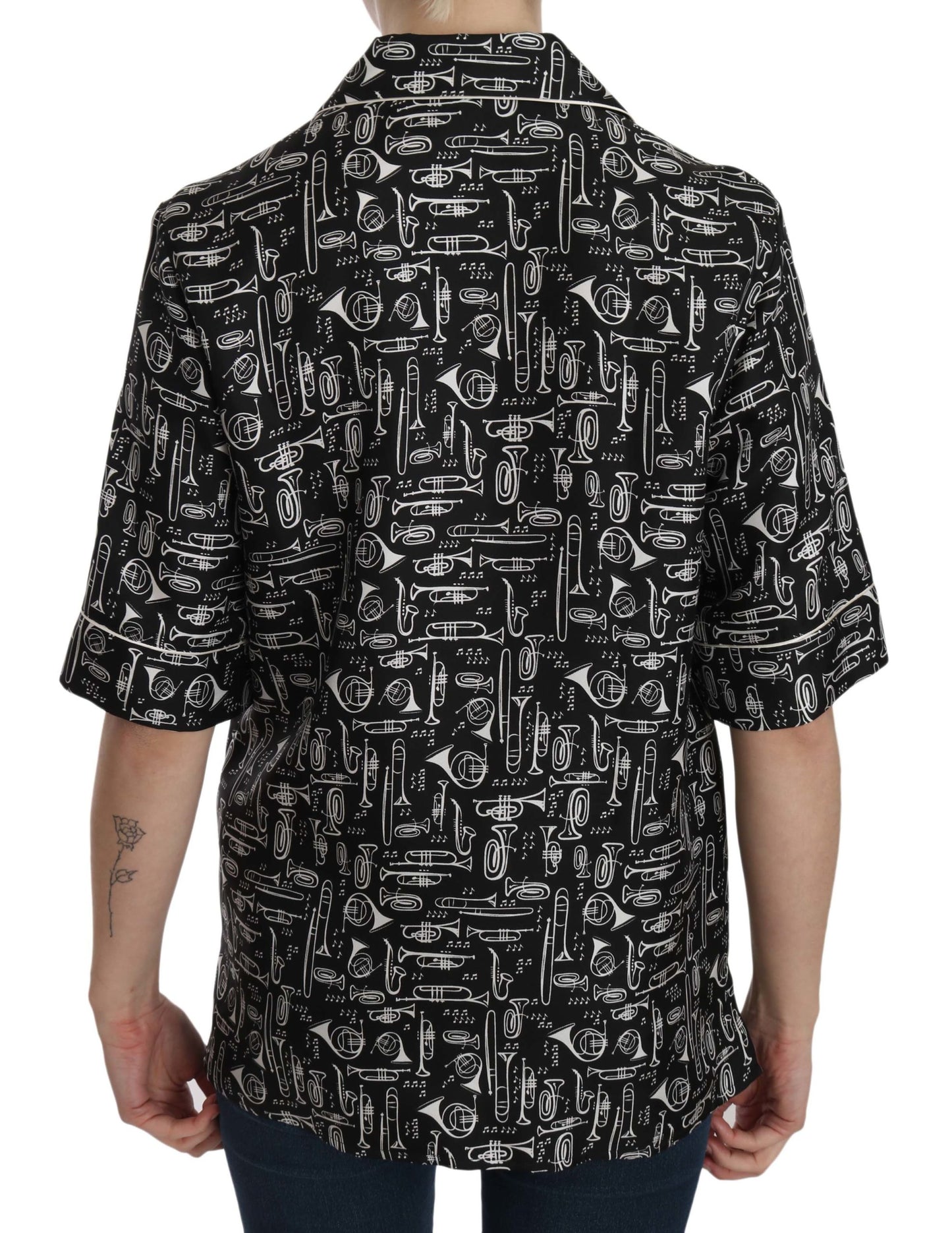 Dolce & Gabbana – Schwarzes Seidentop mit Musikinstrumenten-Print