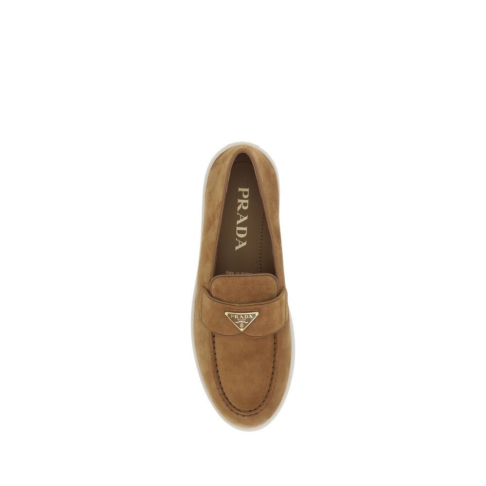 Prada Brown Calf Leather Bos Taurus Slip-On Loafers