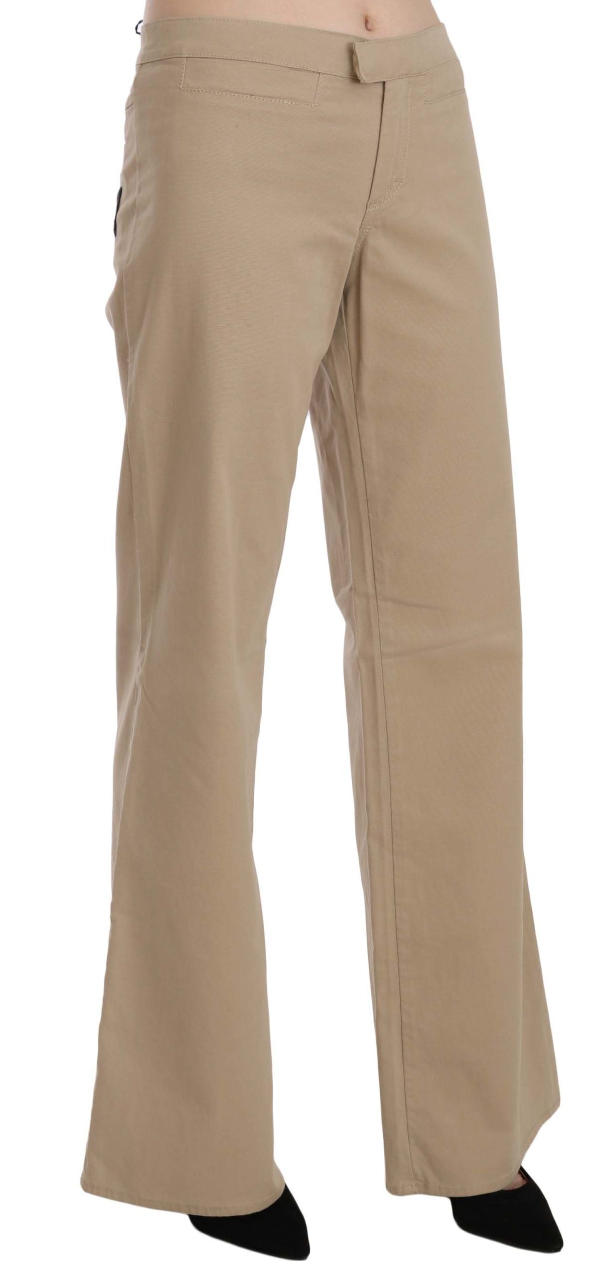Just Cavalli – Schlaghose aus Baumwolle mit mittlerer Taille in Beige