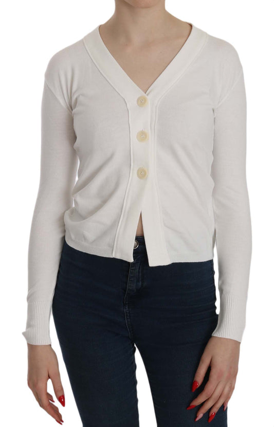 BYBLOS Weißer V-Ausschnitt Langarm Cropped Cardigan Tops Pullover
