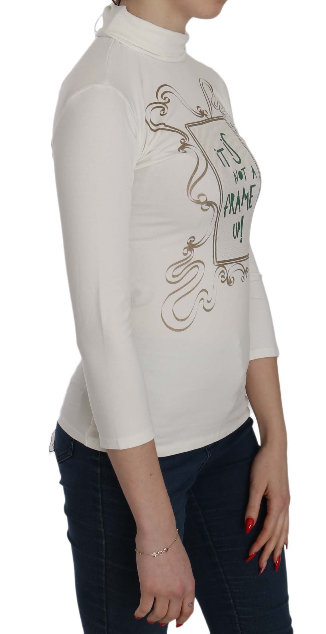 Exte – Weiße Baumwollbluse mit Rollkragen und 3/4-Ärmeln
