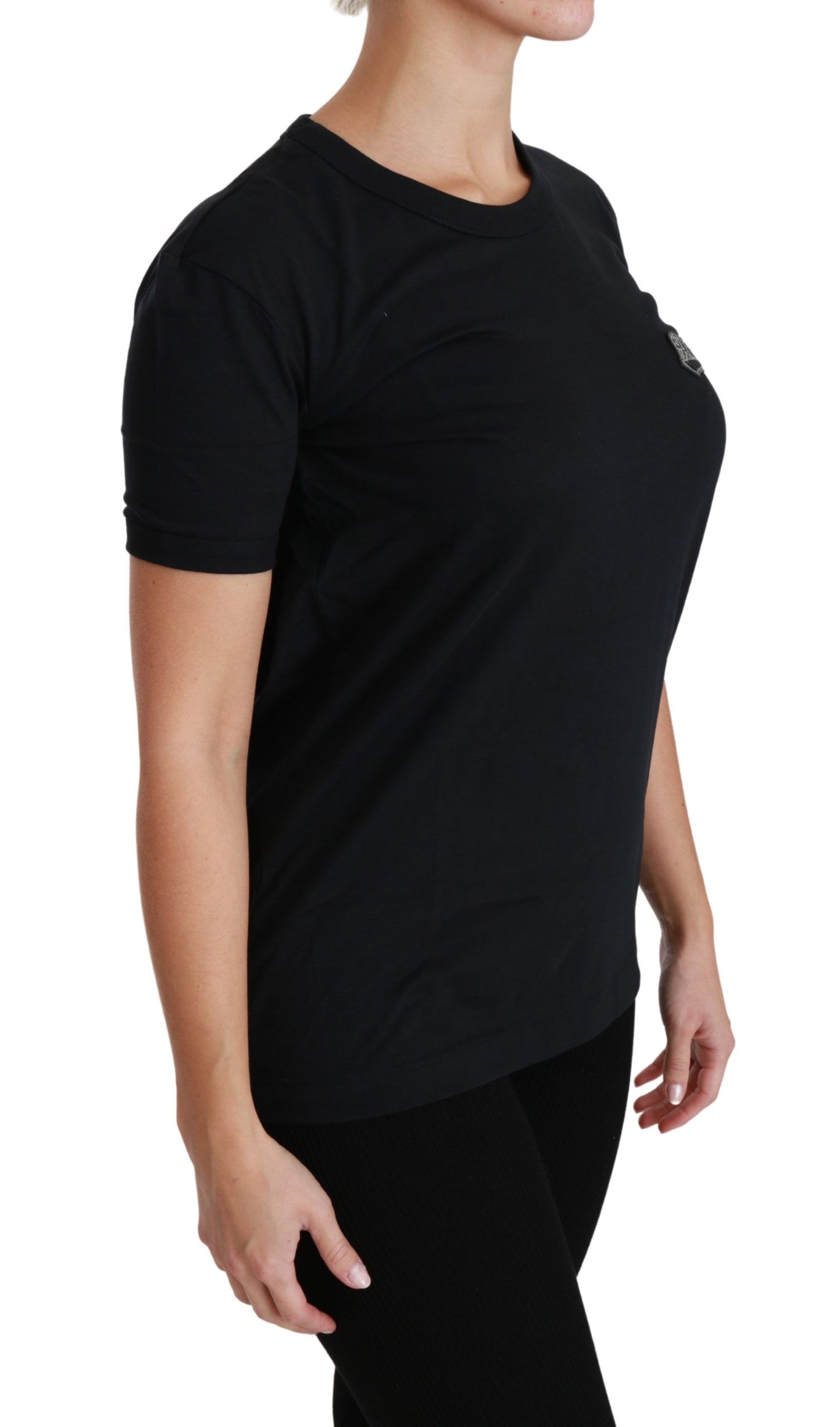 Dolce & Gabbana – Blaues T-Shirt mit Rundhalsausschnitt und Love-Patch aus Baumwolle