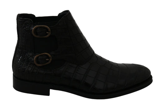 Dolce & Gabbana – Derby-Stiefel aus schwarzem Krokodilleder
