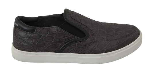 Dolce & Gabbana Grau Leder Flache Caiman Herren Loafer Schuhe
