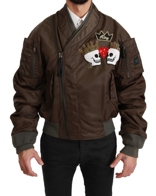 Dolce & Gabbana – Braune Jacke mit Perlenkrone und Totenkopf-Logo