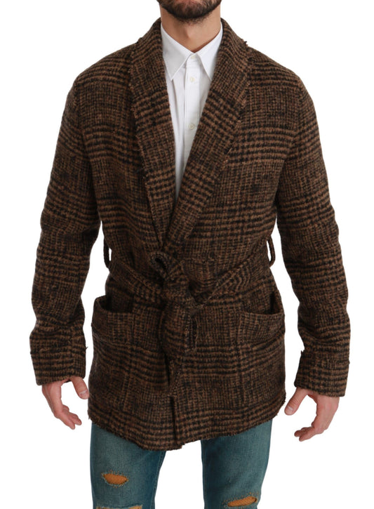 Dolce & Gabbana – Braun karierte Wickeljacke aus Wolle