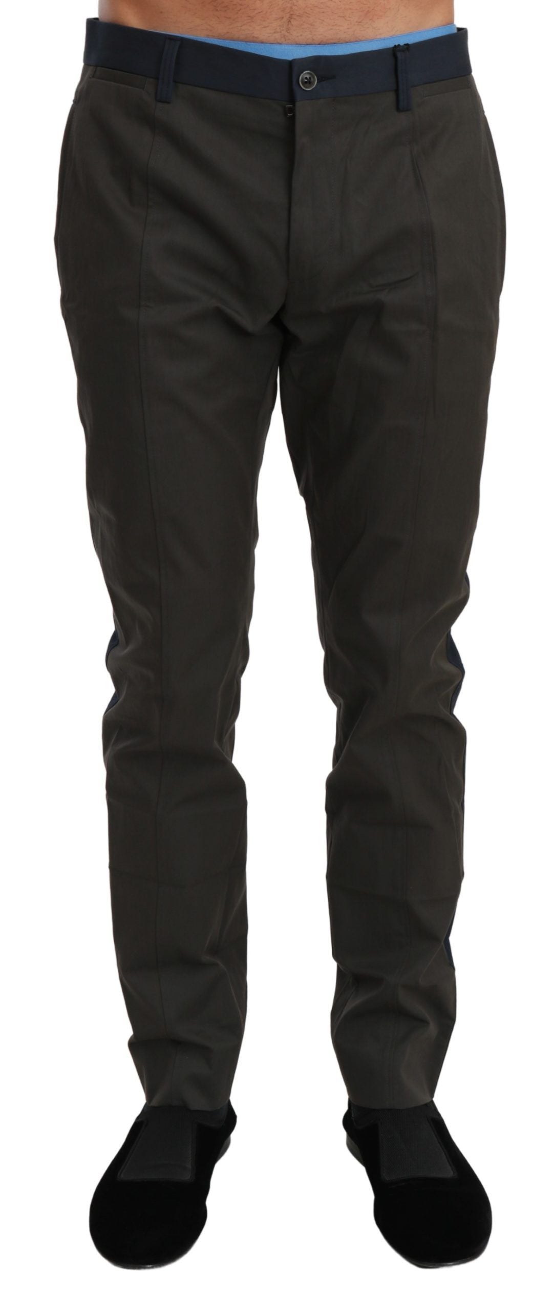 Dolce & Gabbana Blaugrau gestreifte Hose Baumwollhose