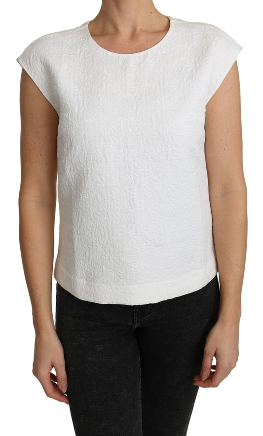 Dolce & Gabbana Weiße Bluse aus Baumwollbrokat mit Blumenmuster