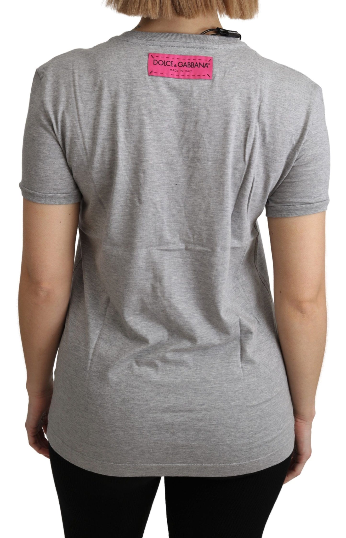 Dolce & Gabbana Graues T-Shirt aus Baumwolle „Love and Beauty“