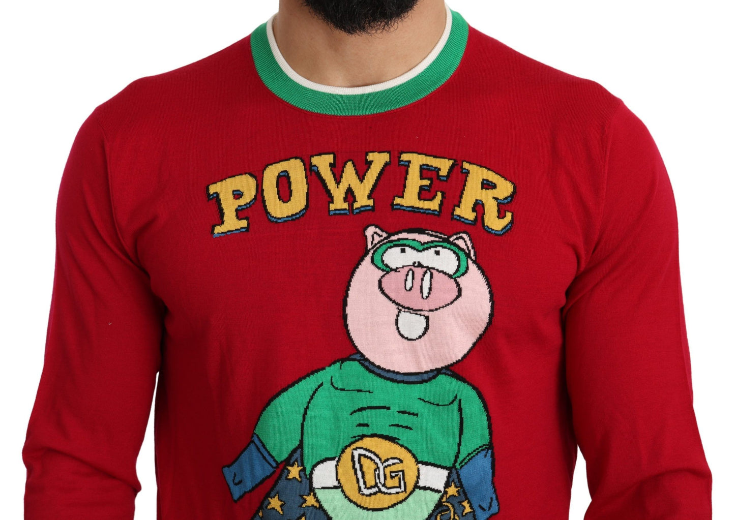 Dolce & Gabbana Roter Woll-Seidenpullover „Pig of the Year“