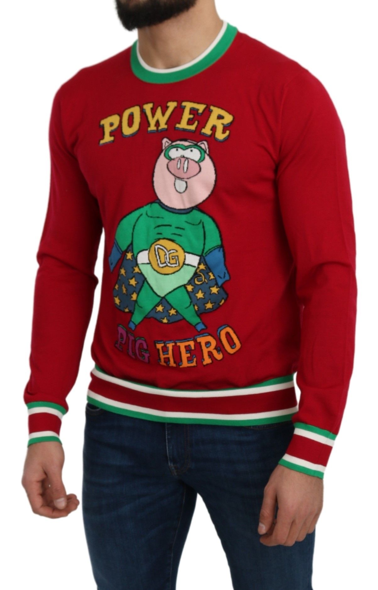Dolce & Gabbana Roter Woll-Seidenpullover „Pig of the Year“