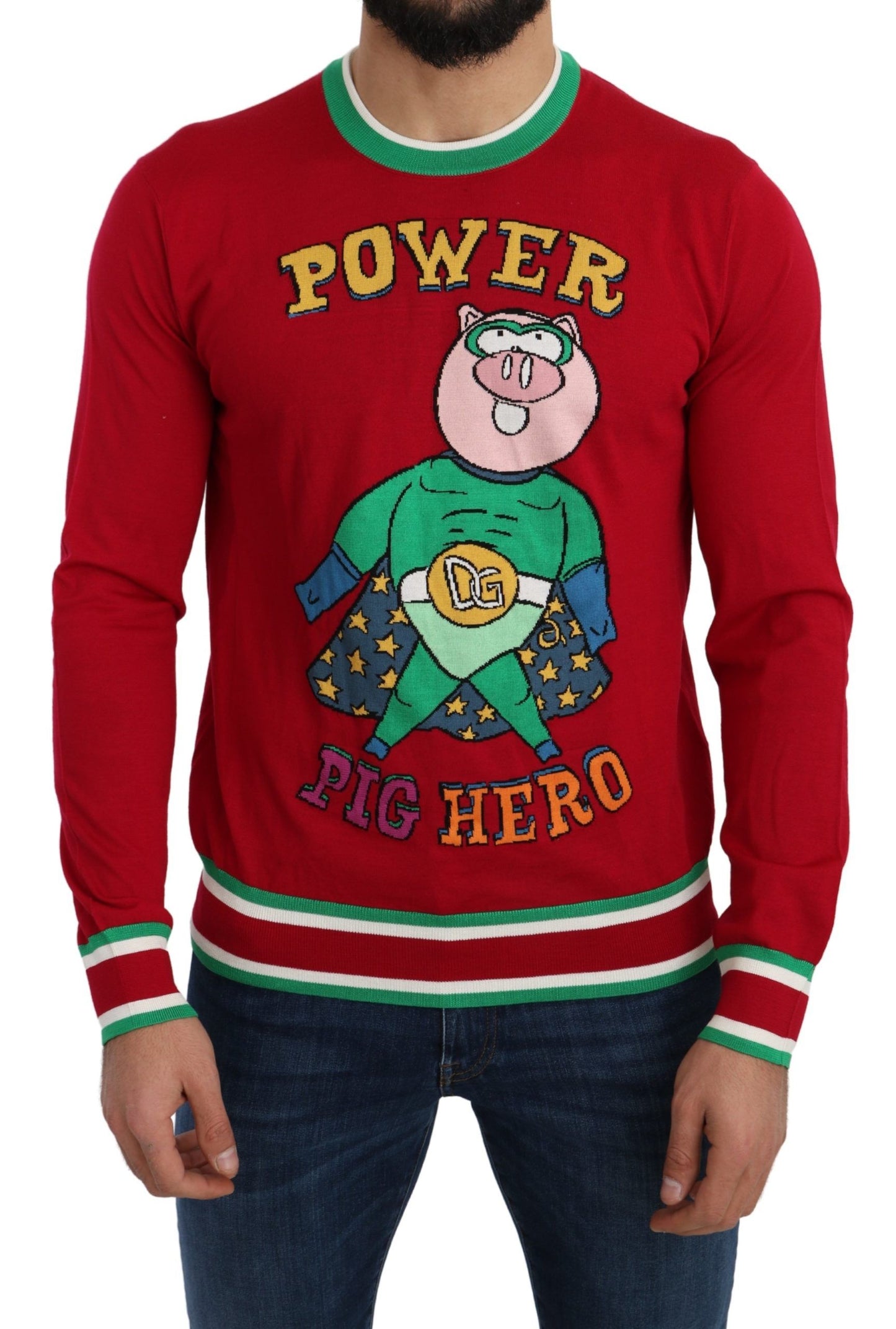 Dolce & Gabbana Roter Woll-Seidenpullover „Pig of the Year“
