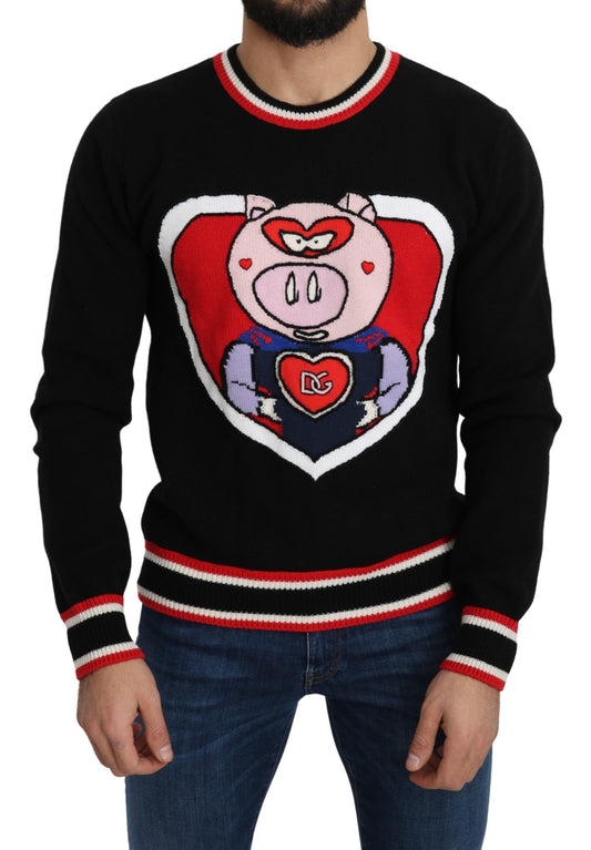 Dolce & Gabbana – Pullover „Pig of the Year“ aus schwarzem Kaschmir