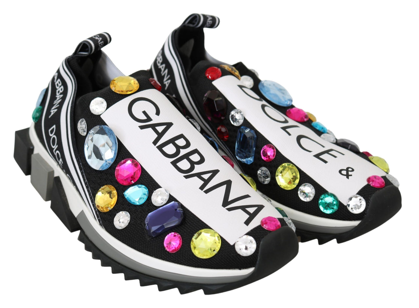 Dolce & Gabbana Schwarze, mehrfarbige Kristall-Sneakers