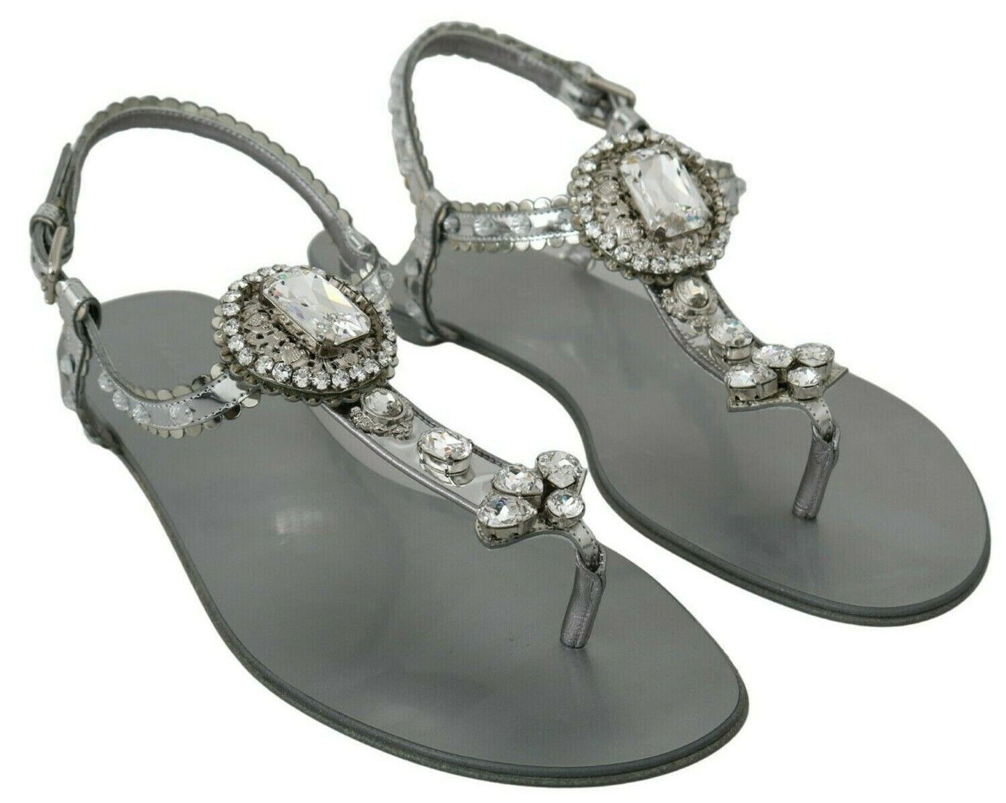 Dolce & Gabbana Silber Kristall Sandalen Flip-Flops Schuhe