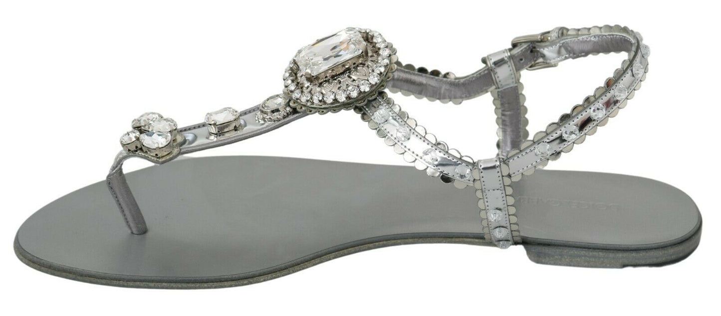 Dolce & Gabbana Silber Kristall Sandalen Flip-Flops Schuhe