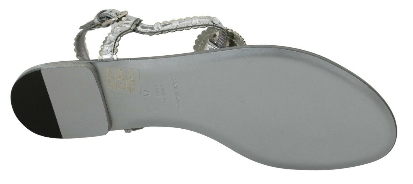 Dolce & Gabbana Silber Kristall Sandalen Flip-Flops Schuhe