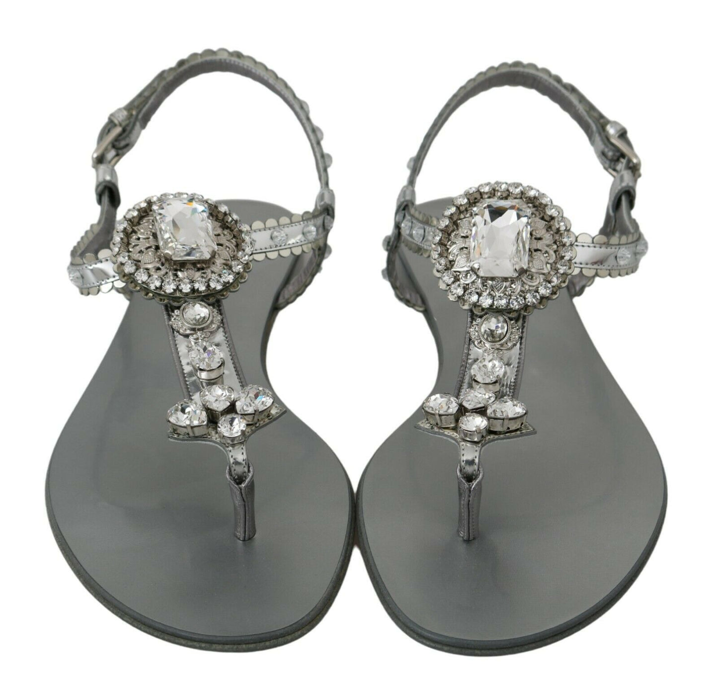 Dolce & Gabbana Silber Kristall Sandalen Flip-Flops Schuhe