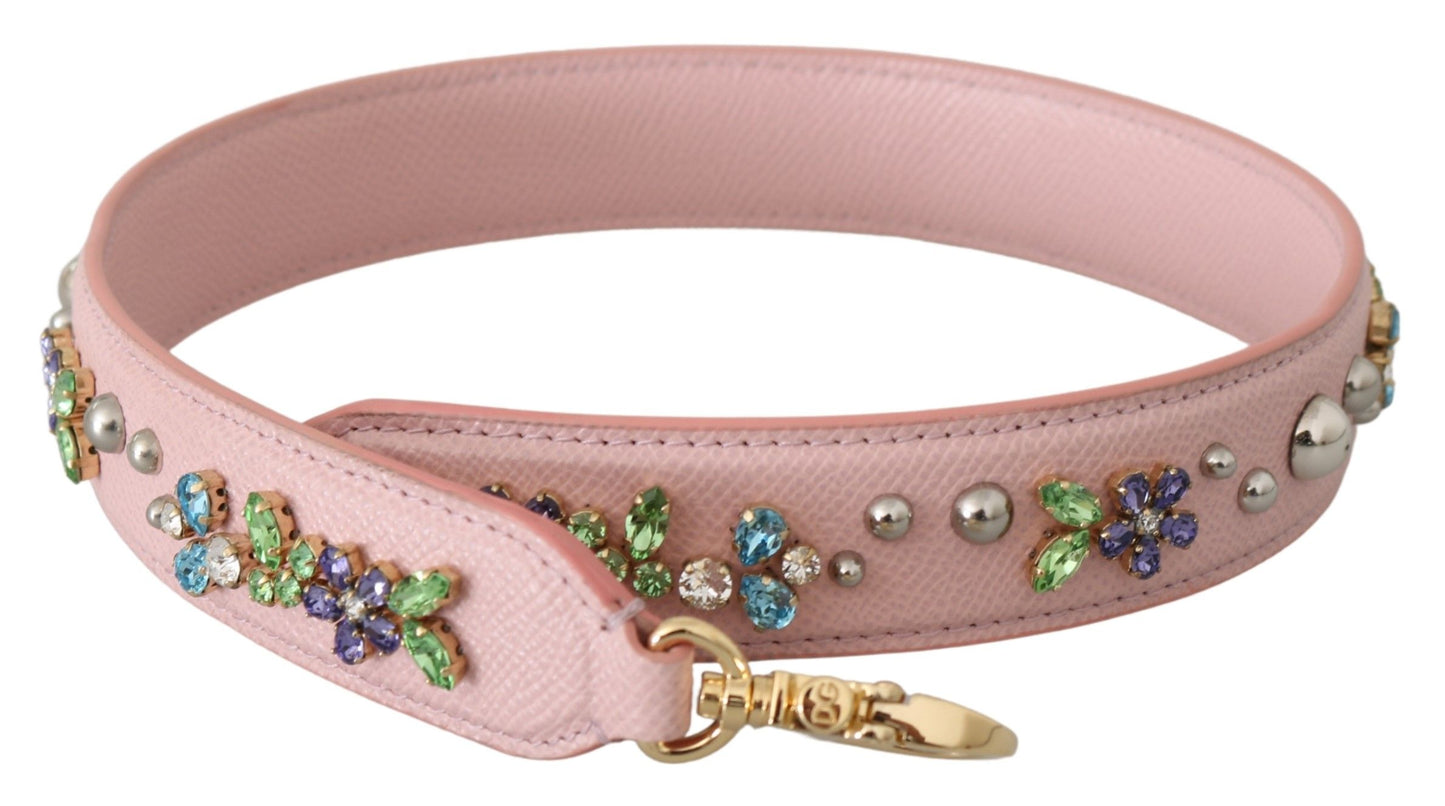 Dolce & Gabbana Schultergurt aus rosa Leder mit Kristallnieten