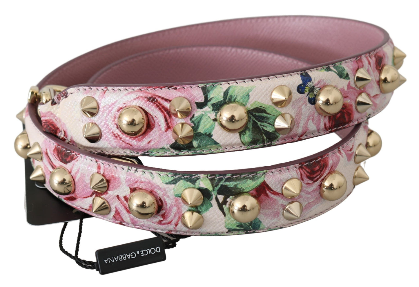 Dolce & Gabbana Schultergurt aus Leder mit Blumenmuster und Nieten in Rosa