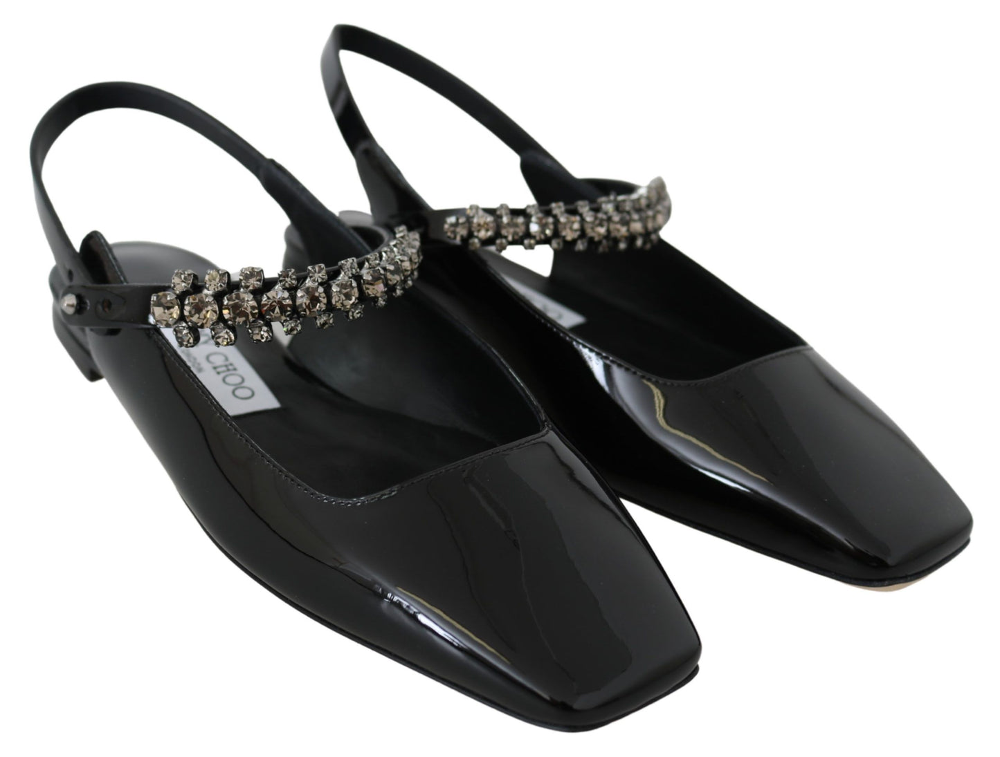 Jimmy Choo Elegante schwarze Lack-Ballerinas mit Kristall-Akzent