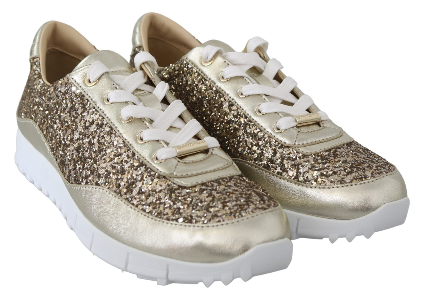 Jimmy Choo Leder-Sneaker in Antikgold mit Glitzer