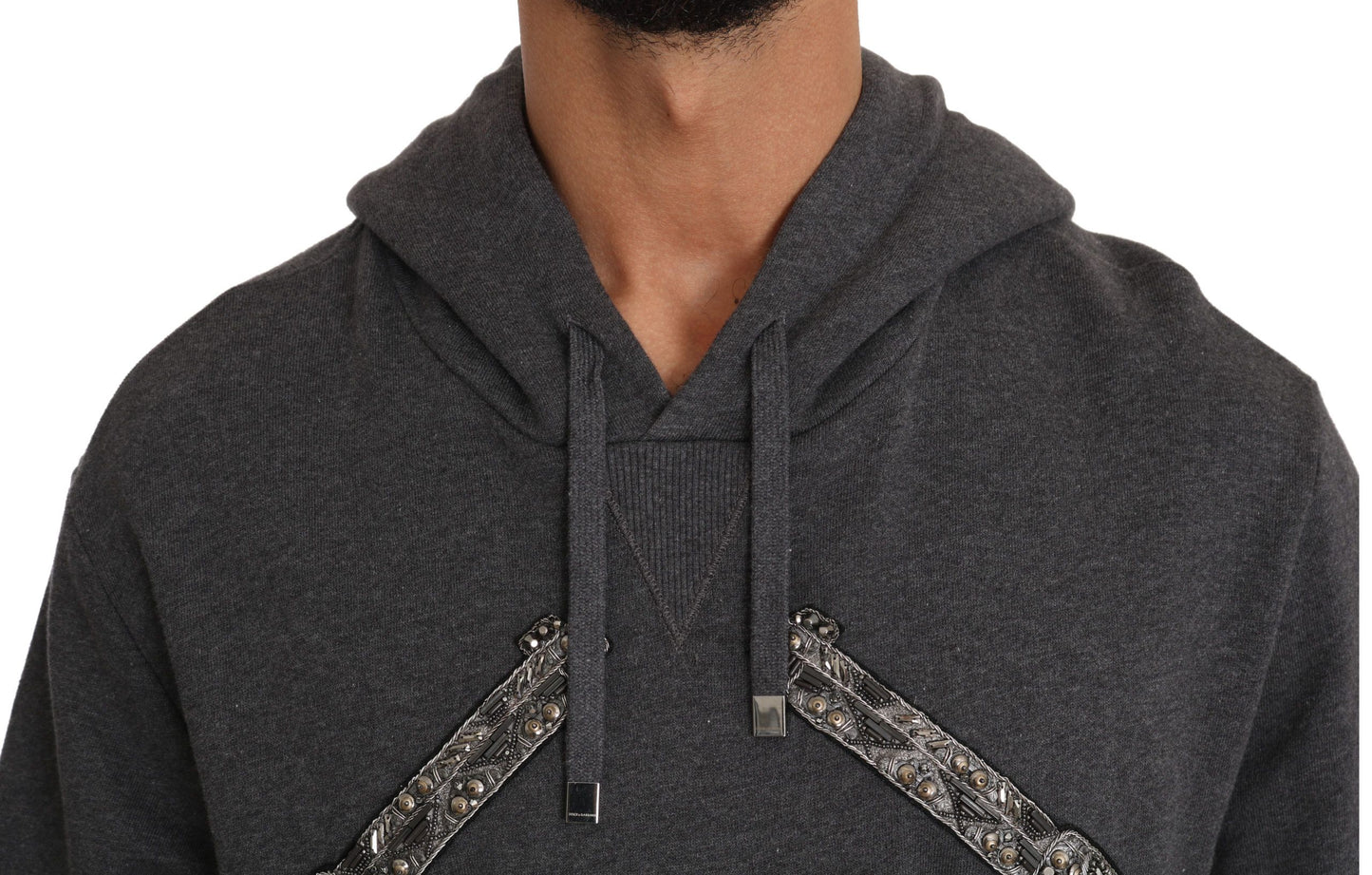 Dolce & Gabbana Grauer Kapuzenpullover mit rotem Kristallherz und Pistole