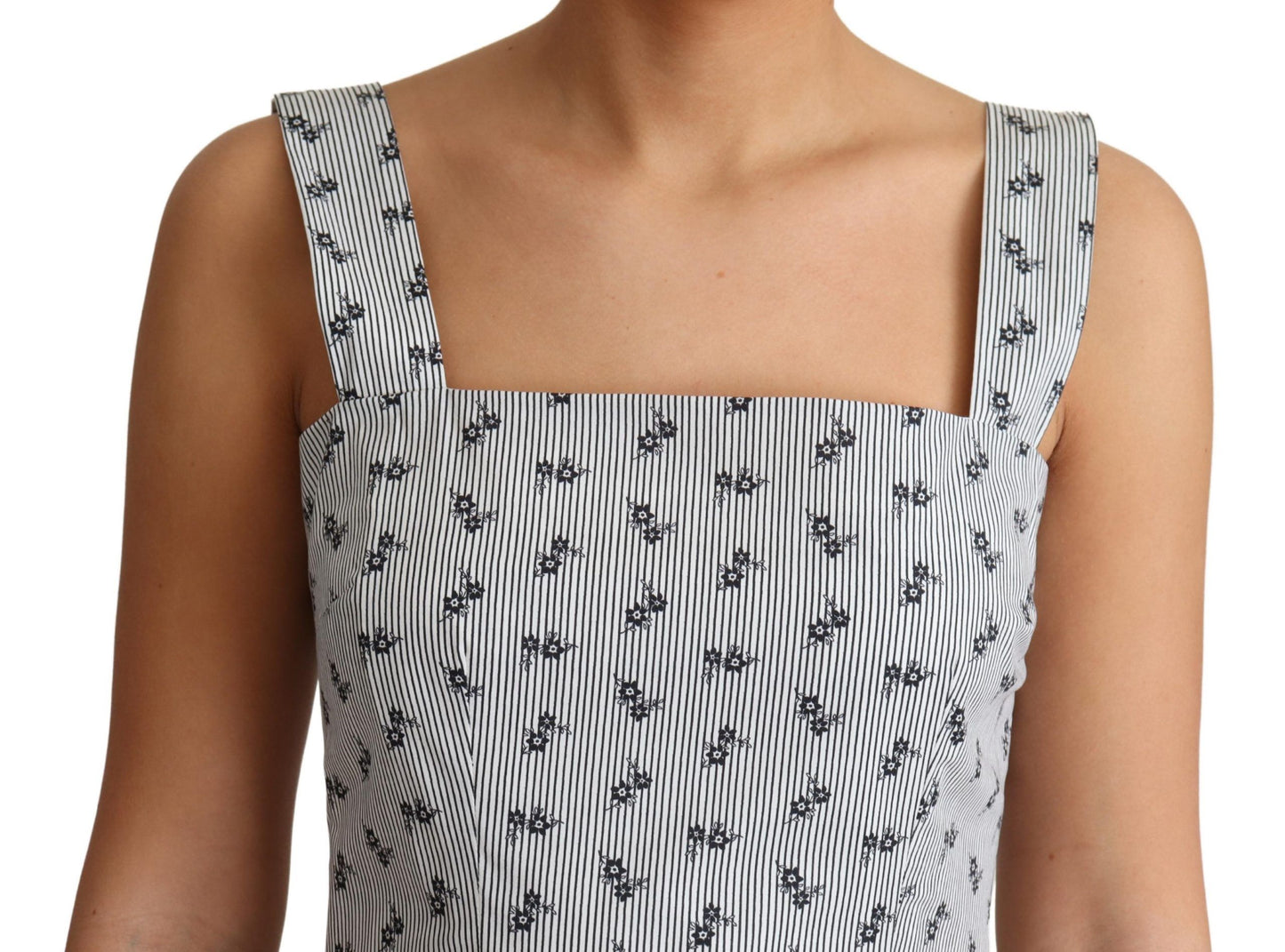 Dolce & Gabbana Blau-weißes A-Linien-Kleid aus Baumwolle mit Blumenmuster