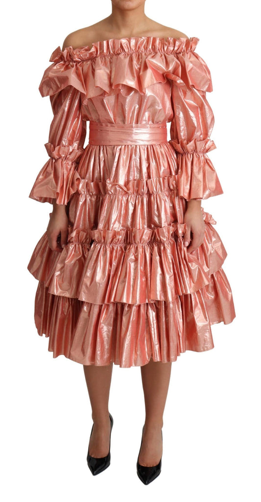 Dolce & Gabbana Rosa Rüschenkleid Seidenbaumwollkleid
