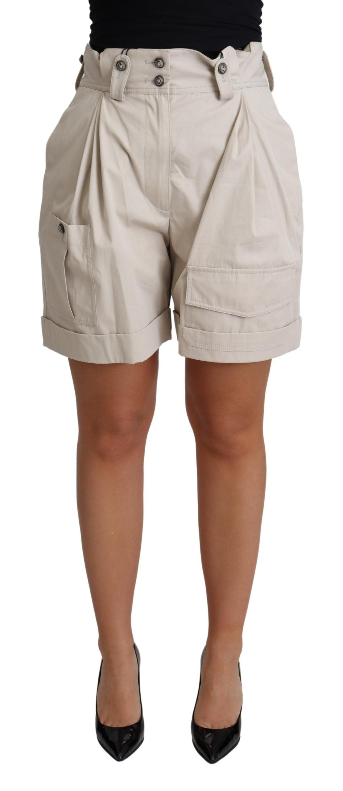 Dolce & Gabbana – Freizeitshorts aus Baumwolle mit Falten und hoher Taille in Beige