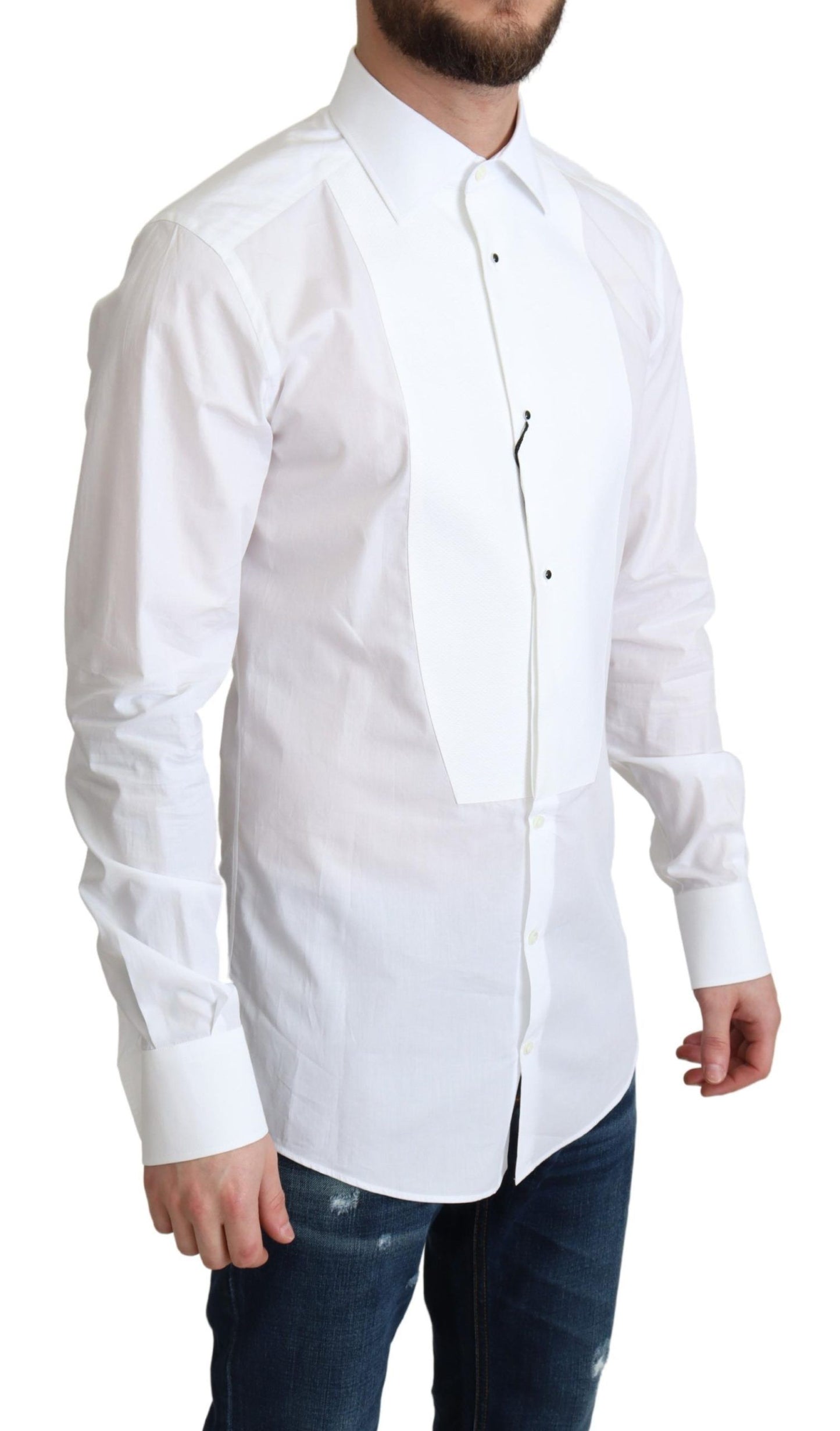 Dolce & Gabbana Weißes Latzhemd aus Baumwollpopeline für Herren