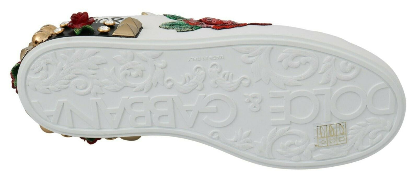 Dolce & Gabbana Weiße Rosen Pailletten Kristall Damen Sneakers Schuhe