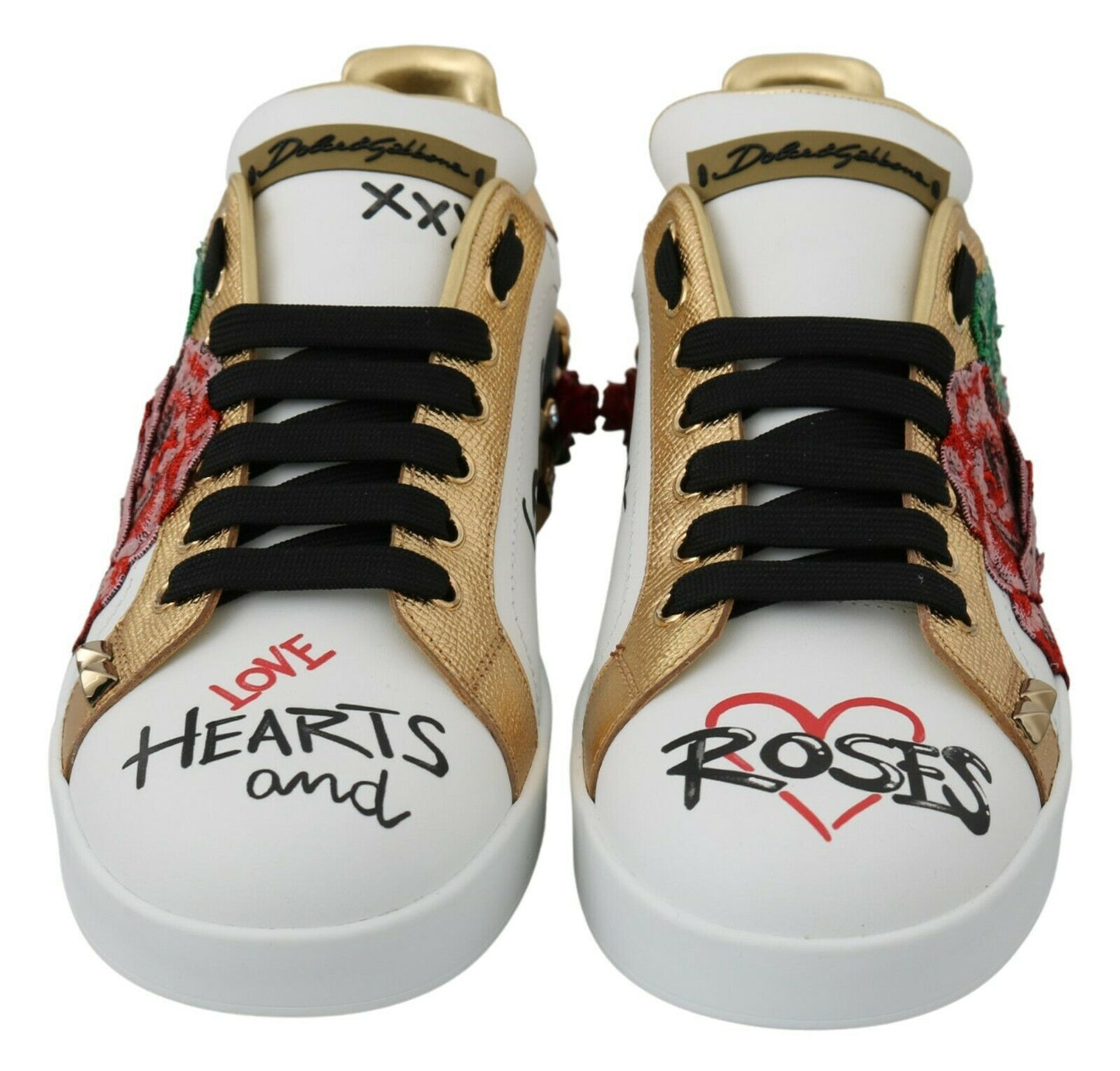 Dolce & Gabbana Weiße Rosen Pailletten Kristall Damen Sneakers Schuhe