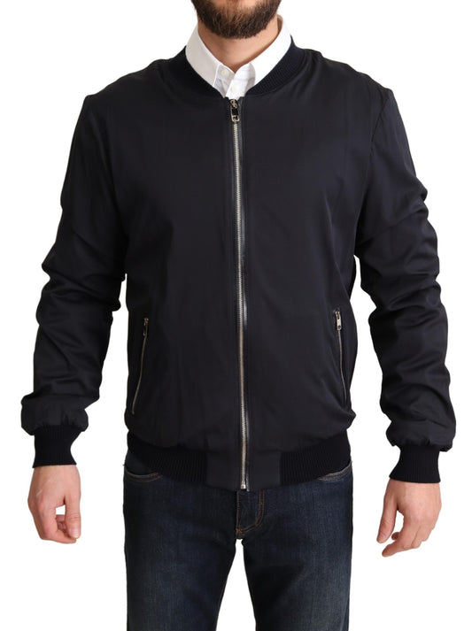 Dolce & Gabbana Blauer Seidenmantel Kurze Bomberjacke für Herren