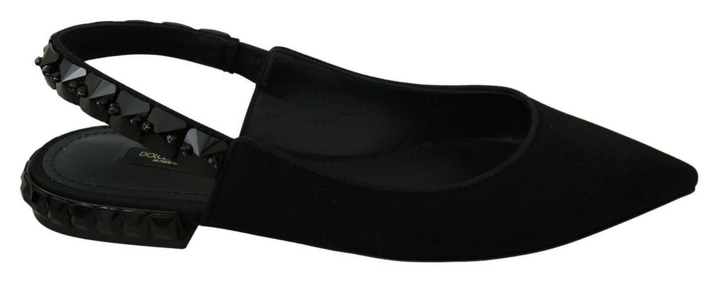 Dolce & Gabbana – Schwarze flache Slingback-Charmeuse-Schuhe