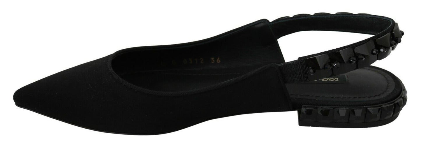 Dolce & Gabbana – Schwarze flache Slingback-Charmeuse-Schuhe