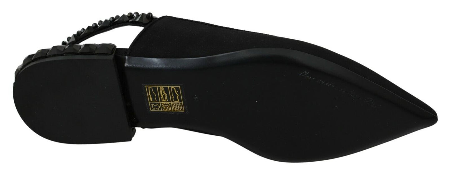 Dolce & Gabbana – Schwarze flache Slingback-Charmeuse-Schuhe