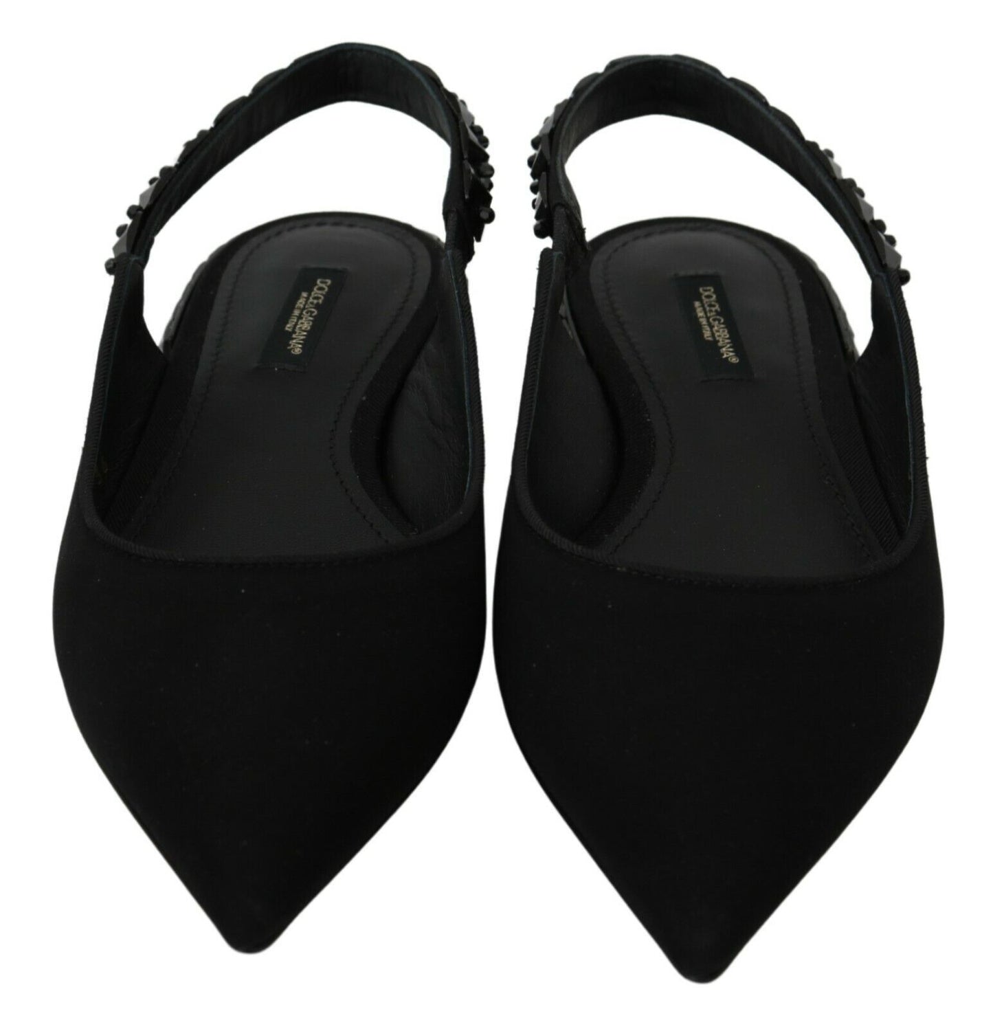 Dolce & Gabbana – Schwarze flache Slingback-Charmeuse-Schuhe