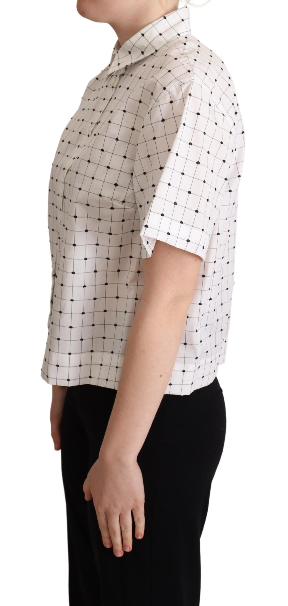 Dolce & Gabbana – Weißes Hemdoberteil aus Baumwolle mit Polka Dots und Kragen