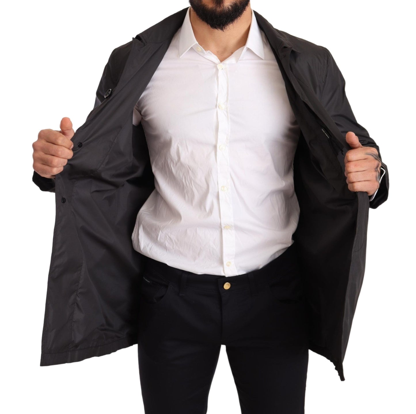 Dolce & Gabbana Schwarze Polyester-Trenchcoatjacke für Herren