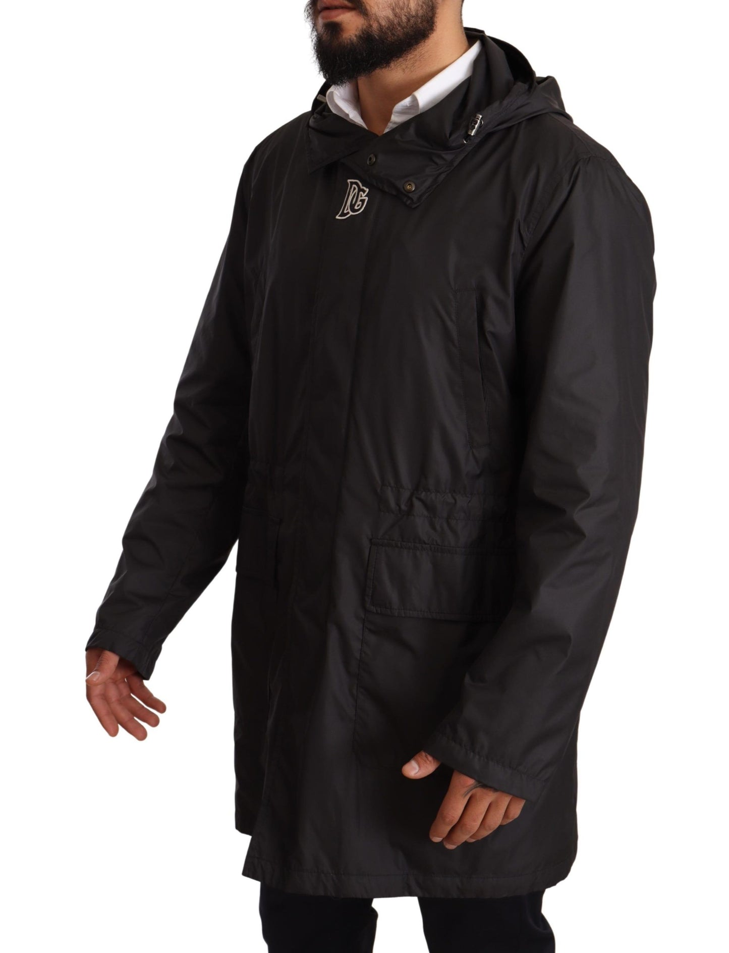Dolce & Gabbana Schwarze Herren-Trenchcoatjacke mit Kapuze