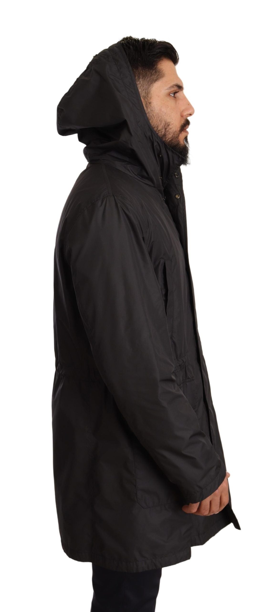 Dolce & Gabbana Schwarze Herren-Trenchcoatjacke mit Kapuze