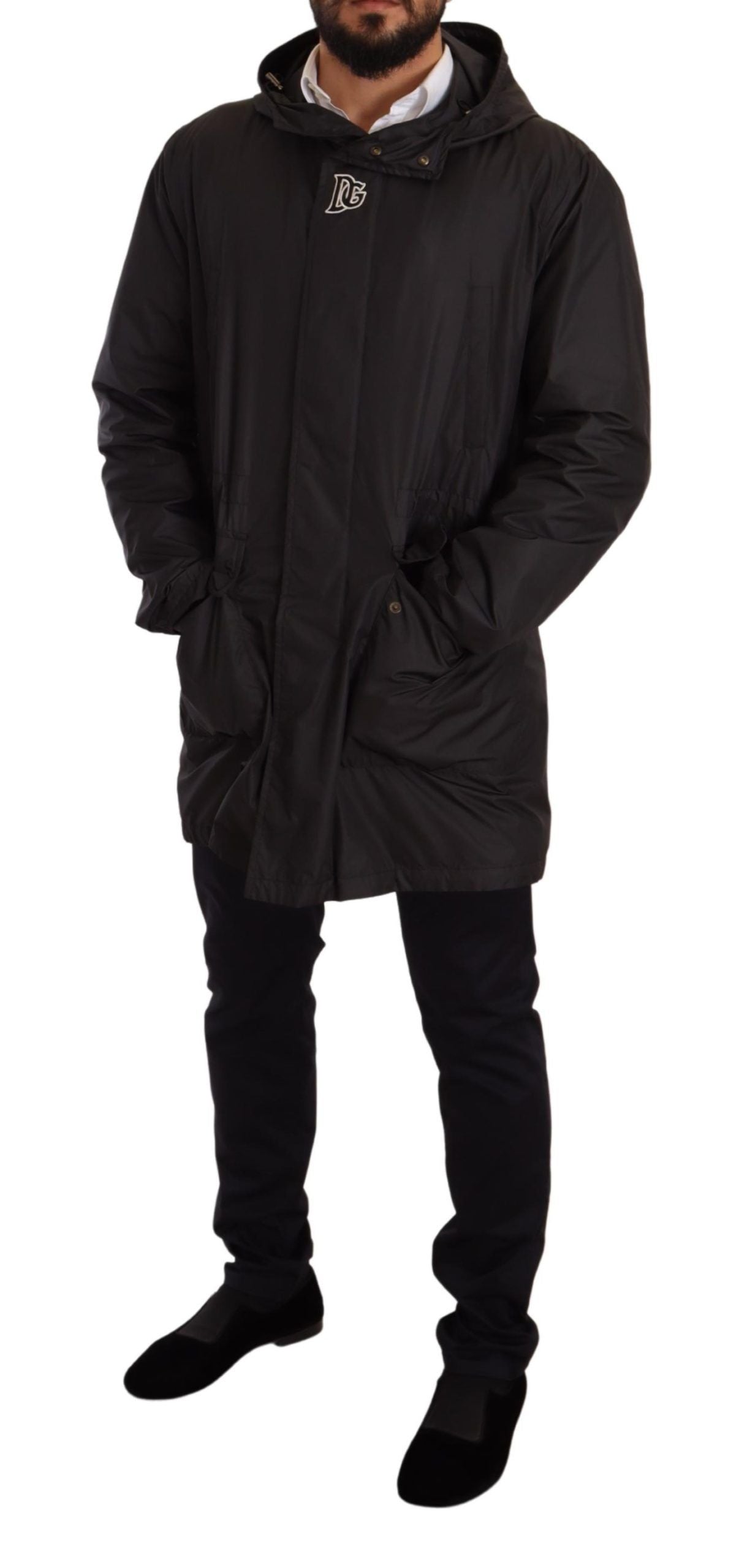 Dolce & Gabbana Schwarze Herren-Trenchcoatjacke mit Kapuze