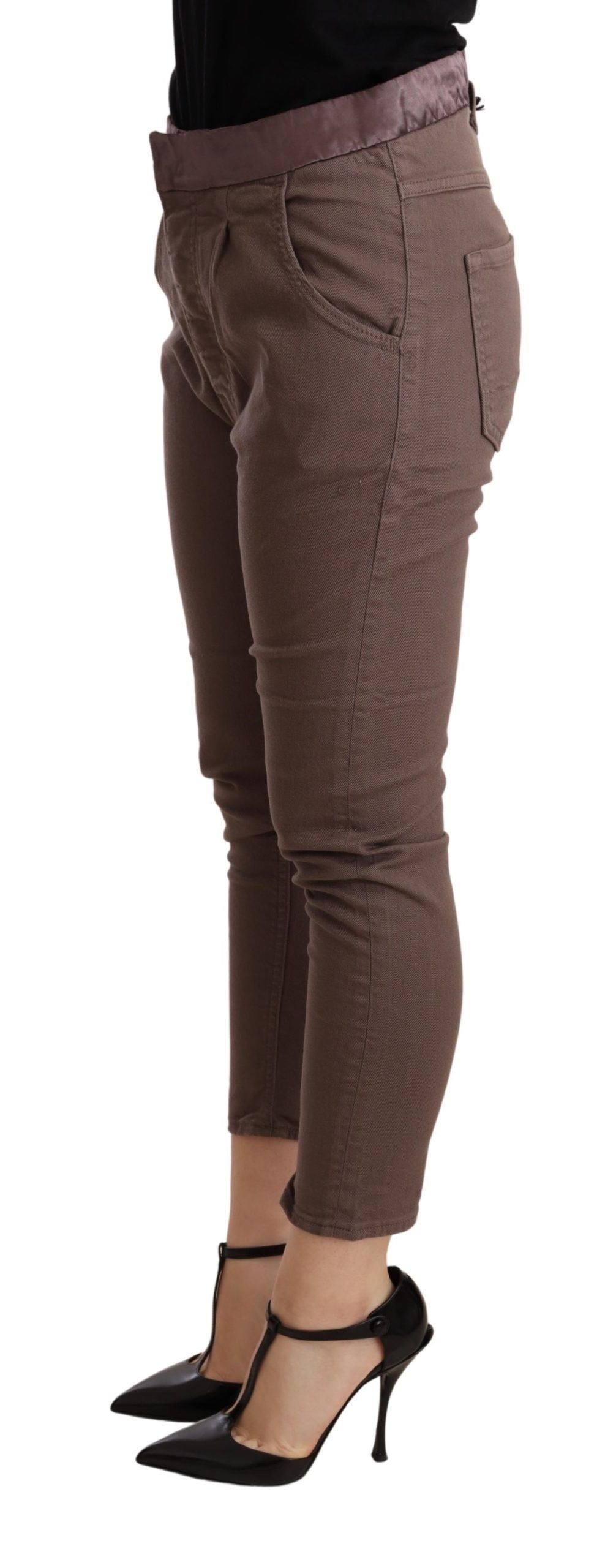 CYCLE – Enge Stretchhose mit mittelhohem Bund, Braun
