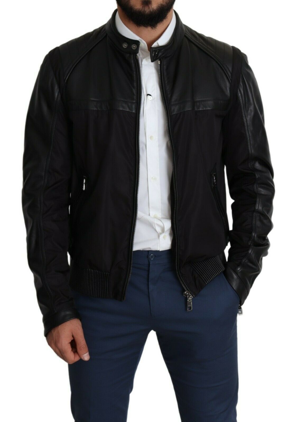Dolce & Gabbana – Schwarze Bomberjacke aus Nylon mit durchgehendem Reißverschluss für Herren