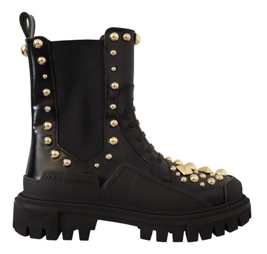 Dolce & Gabbana – Schwarze Kampfstiefel aus Leder mit Nieten