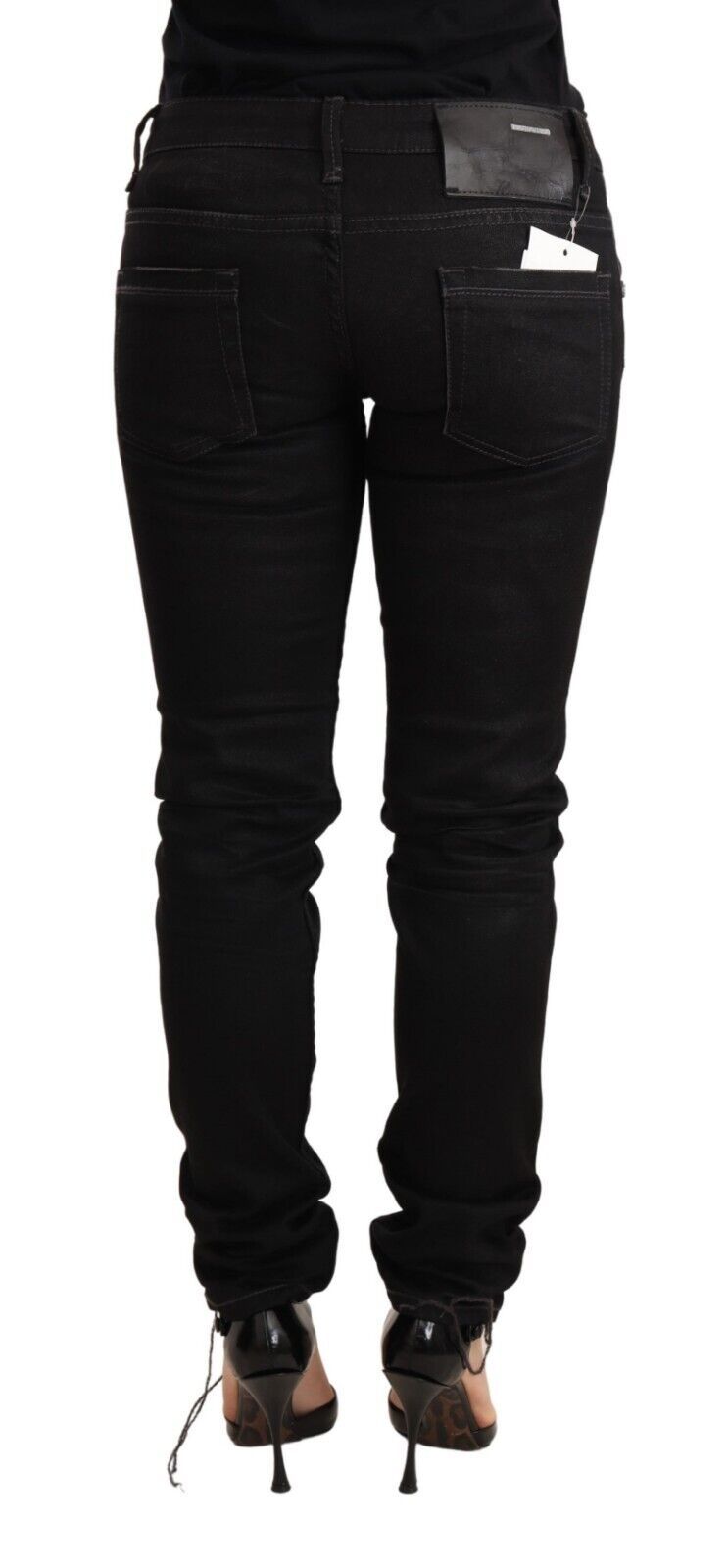Acht – Schwarze Jeans aus gewaschener Baumwolle mit schmaler Passform und niedriger Taille