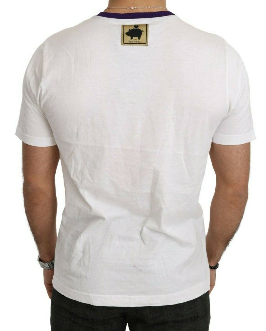 Dolce & Gabbana Weißes Baumwoll-Top „Super Power Pig“ T-Shirt