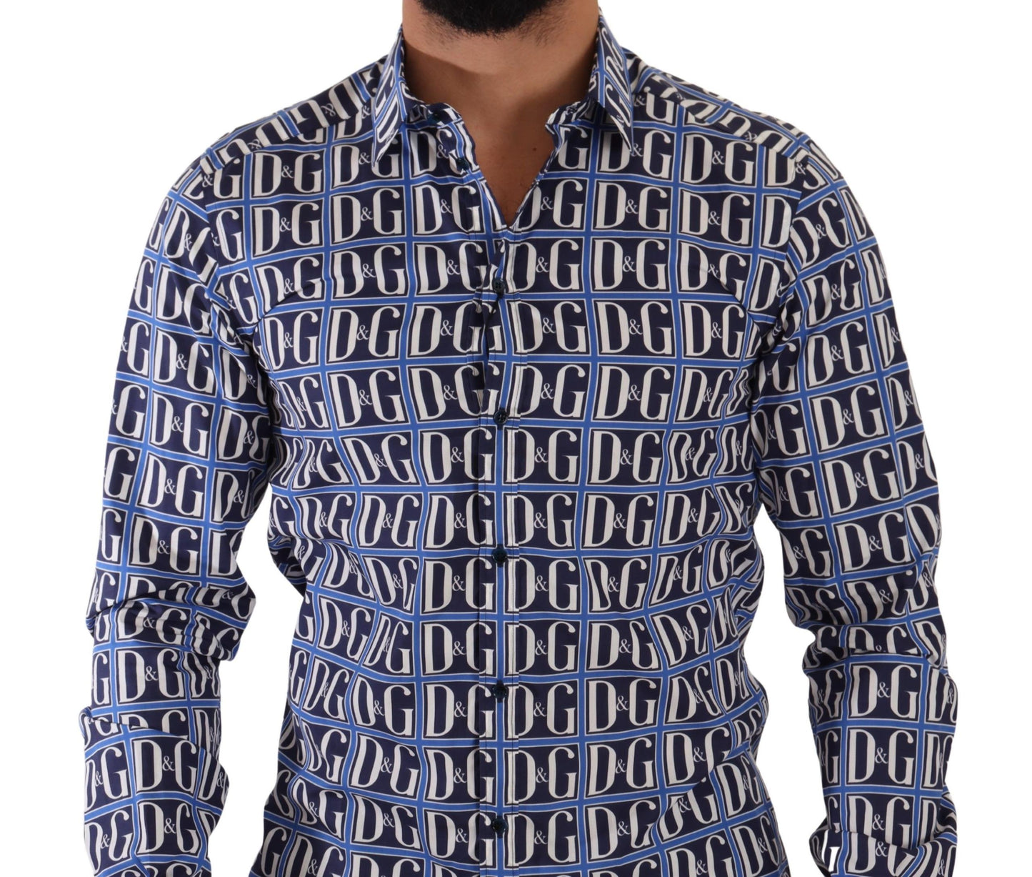 Dolce & Gabbana – Blaues Slim Fit-Baumwollhemd mit Logo „Mania“