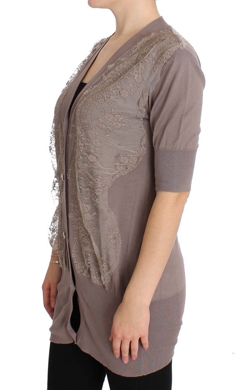 PINK MEMORIES Lilafarbener Cardigan aus Baumwolle mit Spitze